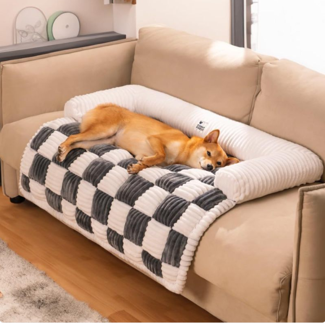 Plush Thickened Warm Pet Bed - Cozy Checkered Sofa Bed for Dogs & Cats