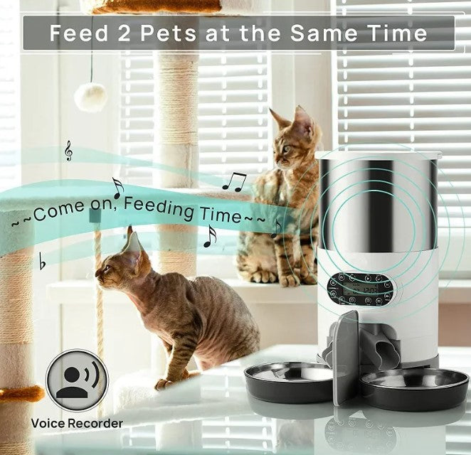 Double Meal Dispenser for Pets - Automatic Dual Feeder