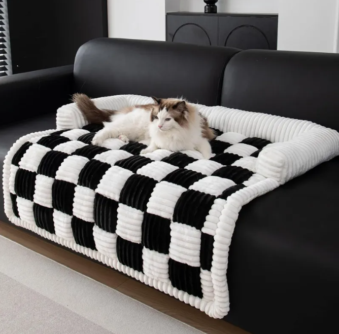 Plush Thickened Warm Pet Bed - Cozy Checkered Sofa Bed for Dogs & Cats