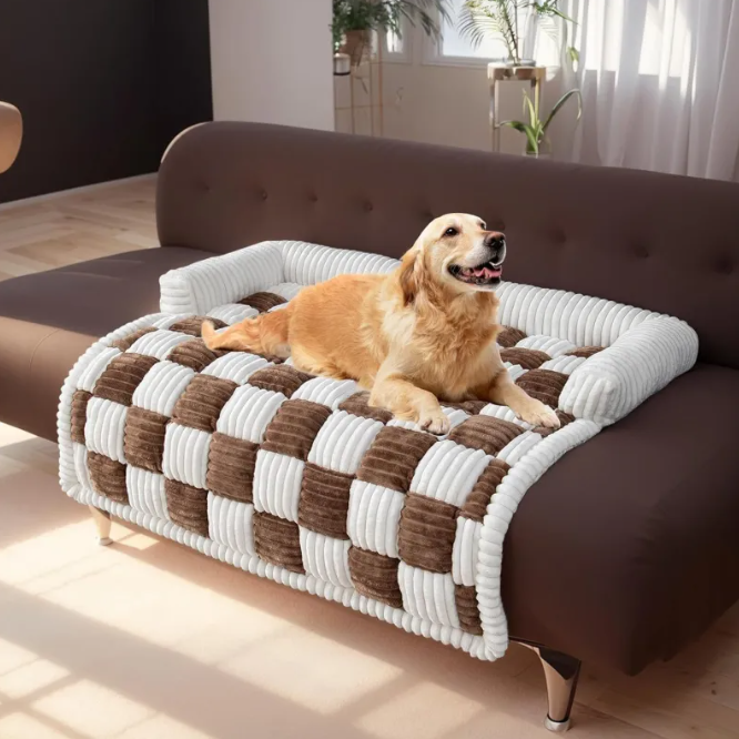Plush Thickened Warm Pet Bed - Cozy Checkered Sofa Bed for Dogs & Cats