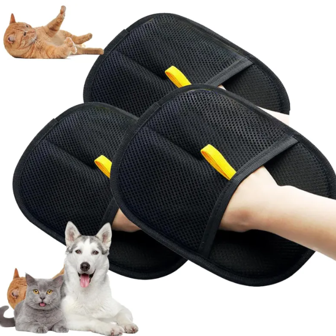 Pet Hair Removal Gloves - Silicone Grooming Mitts for Dogs & Cats